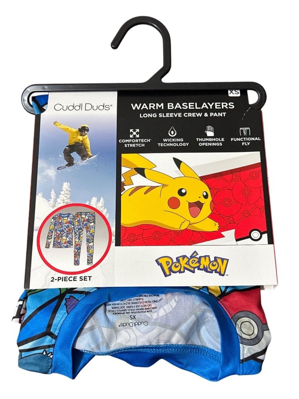 Cuddl Duds Pokémon Boys  Warm Baselayer Set Long Sleeve Crew & Pant Size XS